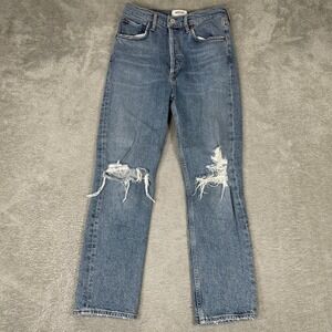 Agolde Riley Jeans Womens 25 Blue Distressed High Rise Straight Leg Denim